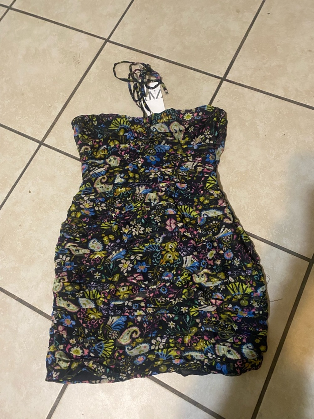 Zara Black Floral Strapless Mini Dress - Picture 2 of 3